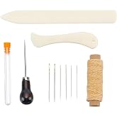 CALFOVERA 11Pcs Book Binding Kits Waxed Cotton Thread Plastic Bone Folder Paper Creaser Sewing Needles Sewing Needle Storage Box Awl Starter Tools Kit for DIY Bookbinding Craft Sewing Supplies