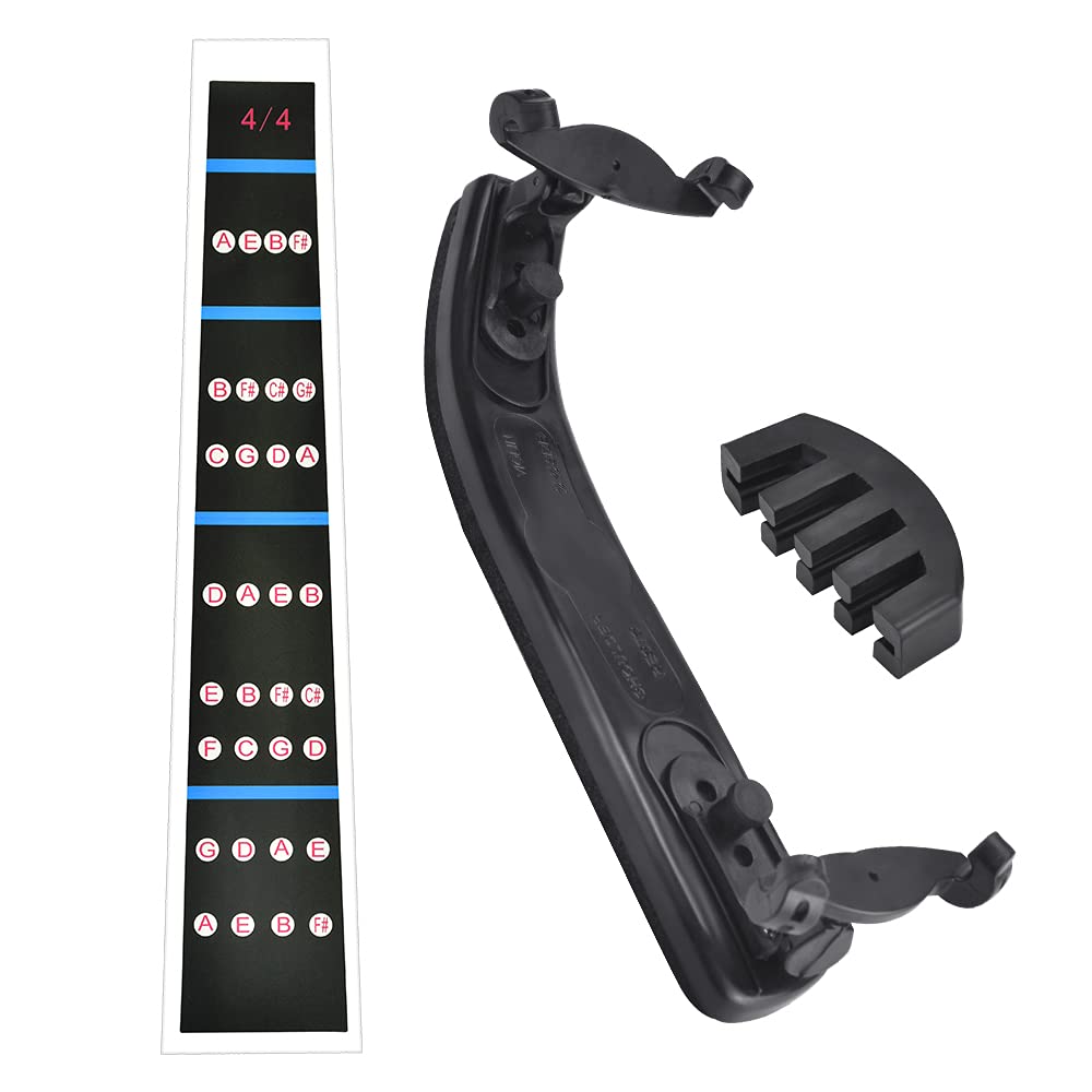 Collapsible Shoulder Rest for 4/4-3/4 Violin & 13''-14'' Viola with Practice Mute & Fingerboard Sticker, Beginner's Practice Accessory (20*6cm, Black)