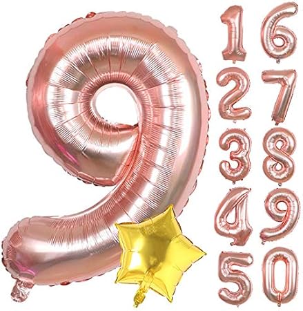 Amazon ゆめちこ 数字 バルーン 星風船 おまけ付き 約80センチ アルミバルーン 誕生日 飾り付け 記念日 風船 数字 ピンクゴールド ２ ピンクゴールド ９ 風船 バルーン おもちゃ