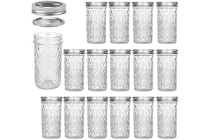 VERONES Mason Jars 12 OZ, Canning Jars Jelly Jars With Regular Lids, Ideal for Jam, Honey, Wedding Favors, Shower Favors,15 PACK