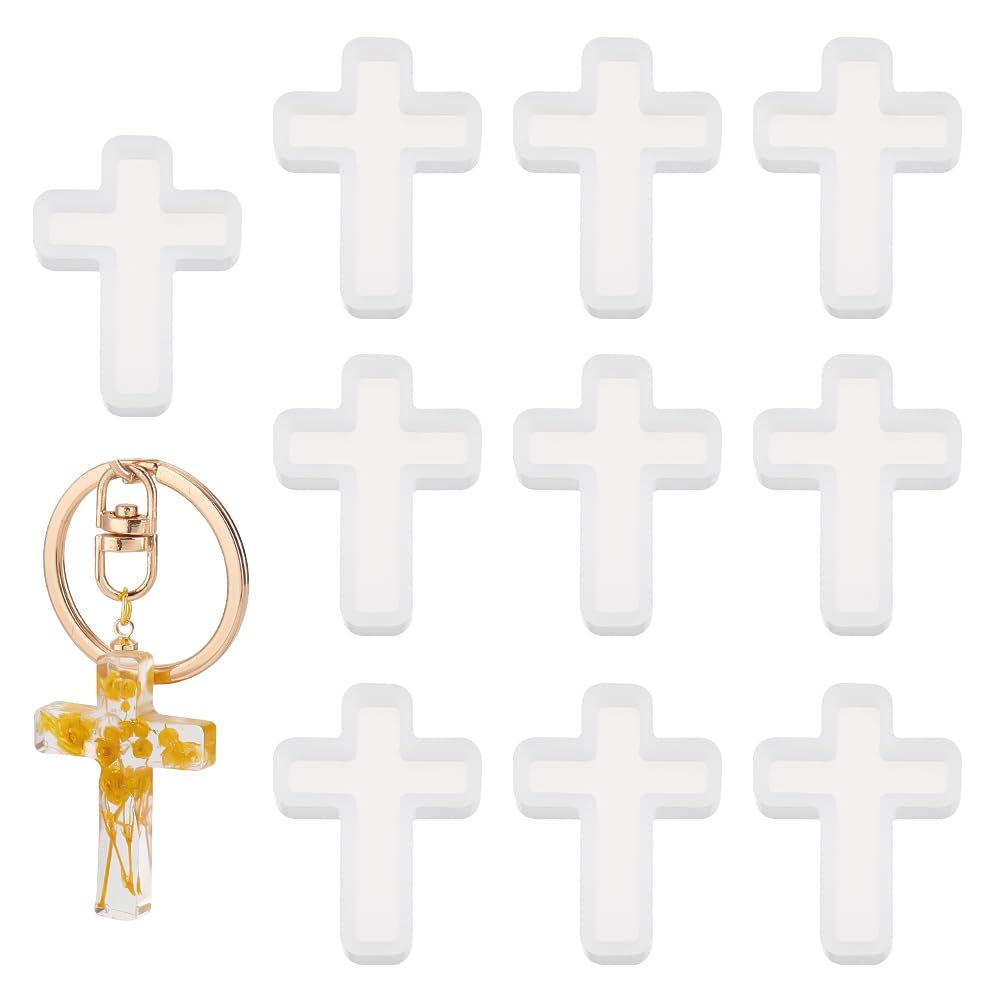 arricraft 10 Pcs Cross Shape DIY Molds, White Resin Casting Molds for Halloween Cross UV Resin Necklace Bracelet Pendant Charm Jewellery Making, 39x28x7mm
