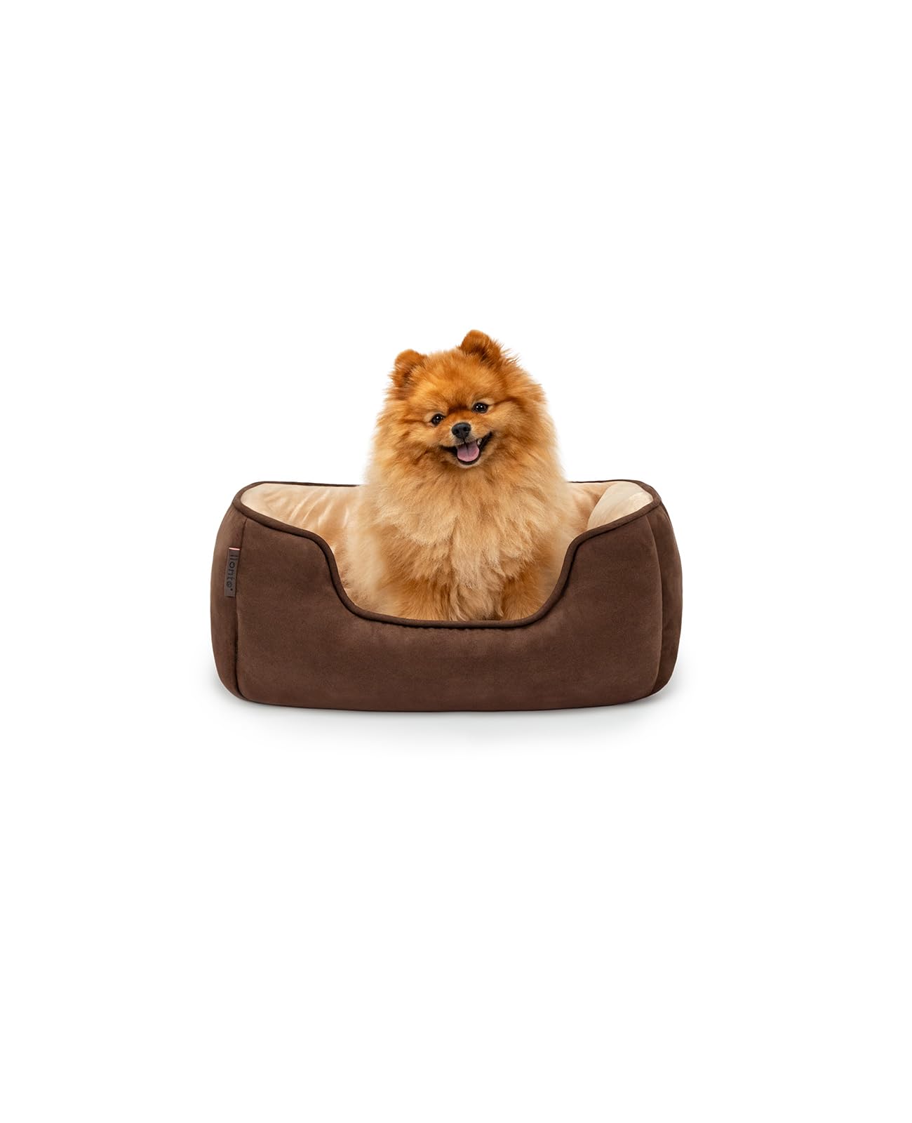 lionto Dog bed 2-in-1 with comfortable entry, cuddly pet bed for dogs and cats that can be turned, 60x50 cm, dog cushion in easy-care suede look, brown/beige