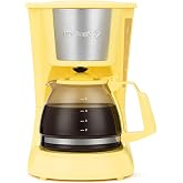 Holstein Housewares - 5 Cup Drip Coffee Maker - Convenient and User Friendly with Permanent Filter, Borosilicate Glass Carafe, Water Level Indicator, Auto Pause/Serve and Keep Warm Functions,Yellow