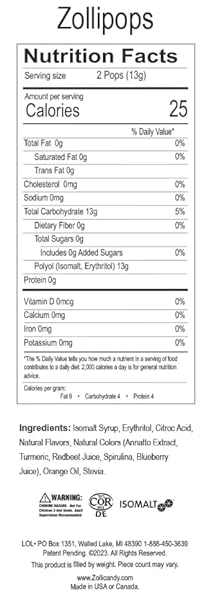 ZOLLIPOPS CLEAN TEETH POPS SUGAR FREE CANDY WITH XYLITOL, DYE-FREE LOLLIPOPS – KETO & DIABETIC-FRIENDLY, DENTIST-APPROVED TREATS FOR KIDS (NATURAL FRUIT FLAVORS, 8 OZ)
