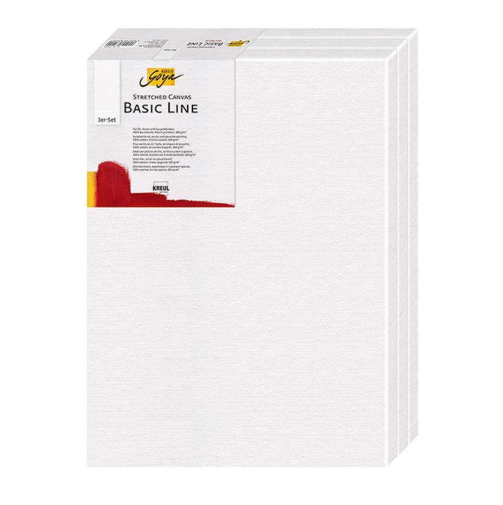 Kreul Solo Goya 633040 Stretched Canvas Basic Line Stretcher Frame 30 x 40 cm Set of 3 with Cotton Canvas 4 Ply Primed Ideal for Oil, Acrylic and Gouache Paints
