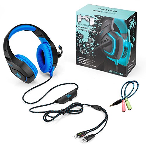 PC Gaming Headset for PS4 XBOX One, Onikuma 3.5mm Stereo USB LED Headphones with Omnidirectional Microphone, Volume Control for Computer Laptop Mac PlayStation 4 by YSSHUI-Black + Blue - Thumbnail 6