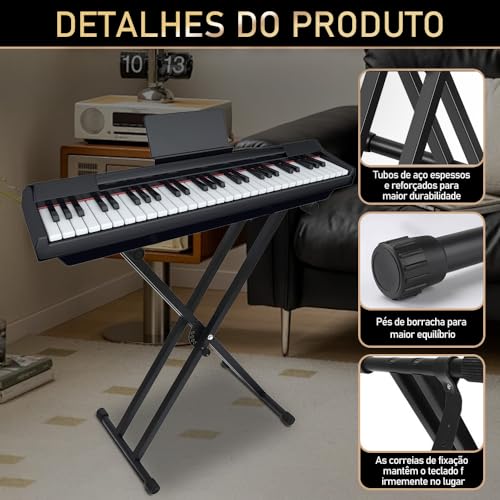 Suporte Piano, Suporte para Teclado, Suporte Teclado Musical, Suporte Teclado Musical Estante Pedestal, Suporte Teclado e Piano, Dobrável e Regulável em Altura, Suporte para Teclado Musical