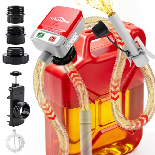 SYNJAUPO Electric Fuel Transfer Pump with Automatic Stop Sensor | 12V, 3.2GPM (12L/min), with 4 Adapters, 28 mm Pump Head, Powered by Batteries and USB, for Petrol, Diesel and Water