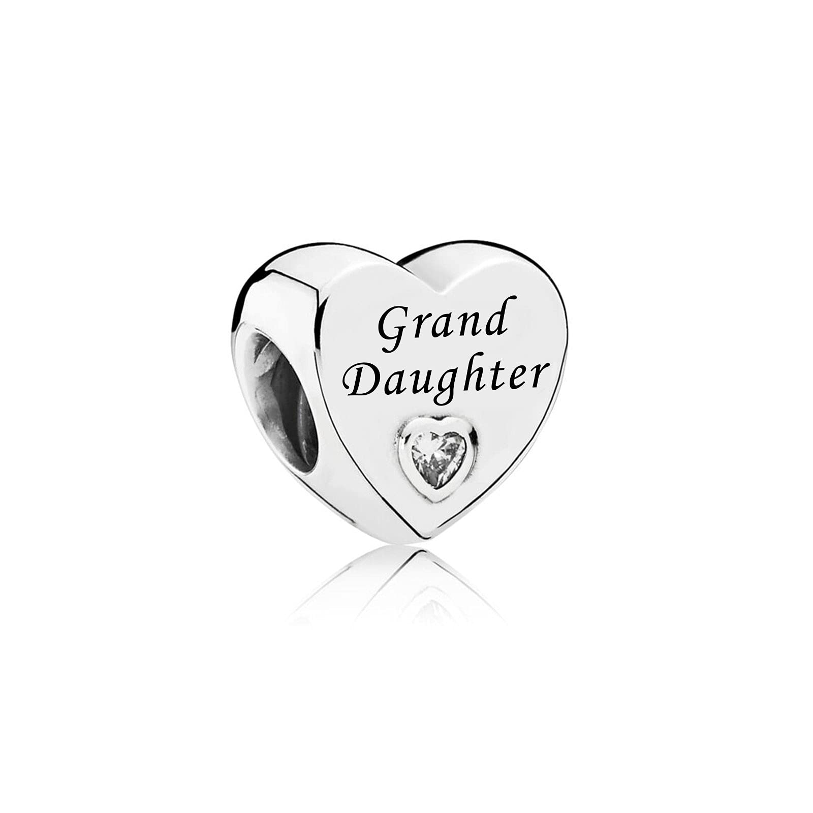 FGT Granddaughter Sterling Silver Clear CZ Heart Charm fits Pandora Charms Bracelets Necklaces Pendants Birthday Jewellery Gift for Women Grandma Grandmother