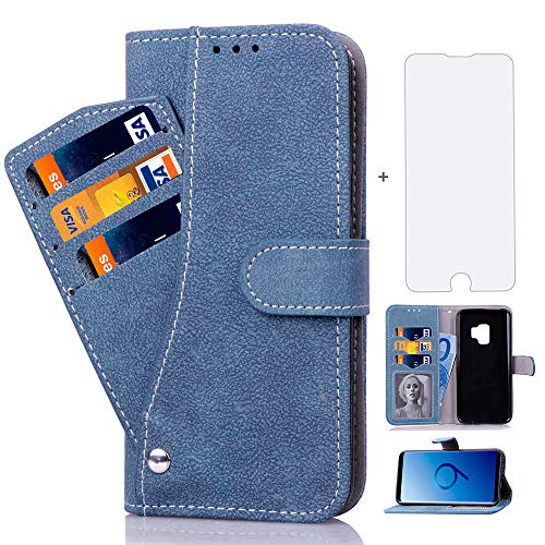 Asuwish Samsung Galaxy S9 Case Marble Phone Cases Wallet Leather with Credit Card Holder Slot Slim Kickstand Stand Feature Flip Folio Protective Cover for Samsung Galaxy 9 9S Women Girls Men Blue