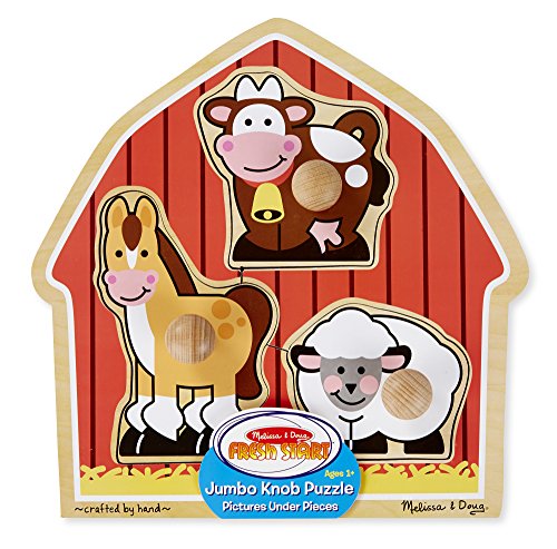 Melissa & Doug Barnyard Animals Jumbo Knob Wooden Puzzle - Horse, Cow, and Sheep
