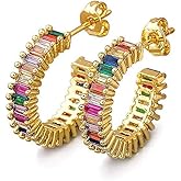14K Gold Plated Cubic Zirconia Hoop Earrings,Cubic Zirconia Hoop Earrings, For Women