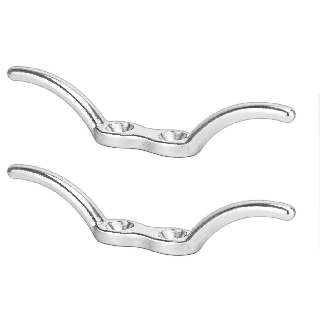 POFET 2pcs Marine Grade 316 Stainless Steel Flagpole Rope Cleat Hook 110mm Boat Mooring Accessories for Boats Yachts