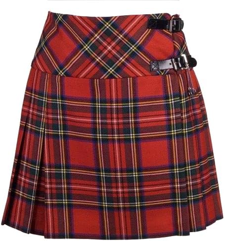 Women's Mini Kilt Skirt In Black Stewart Tartan - 16" Length, Acrylic Wool, Includes Kilt Pin