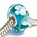 Blue Hawaii Flower Glass Bead Sterling Silver Core For European Charm Bracelets