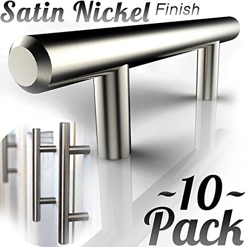 10pk SOLID Stainless Steel, Bar Handle Pull: Fine-Brushed Satin Nickel Finish | 3" Hole Center | Kitchen Cabinet Hardware / Kitchen Cabinet &amp; Drawer Pulls (3 IN Center to Center, 10 PK)