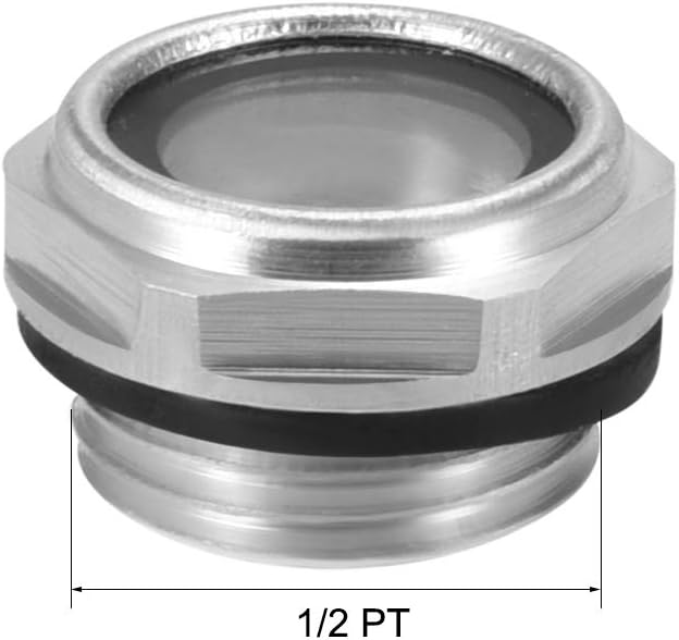 sourcing map Oil Liquid Level Gauge Sight Glass 1/2PT Male Threaded Aluminum Alloy Air Compressor Fittings with O-Ring - Image 3