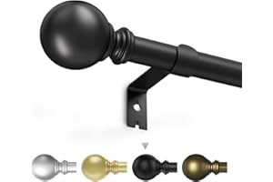 IFELS Black Curtain Rods For Windows 32 to 45 Inch, 5/8" Diameter Adjustable black Curtain Rod, Drapery Rods With Classic Round Finials, Thin Curtain Rod For Patio Bedroom kitchen (A9,Black,32-45")