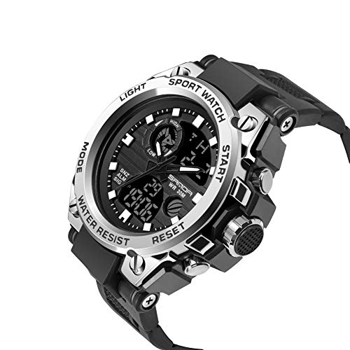 Men’s Digital Sports Watch, MultiFunctions DualDisplay Tactical Watch
