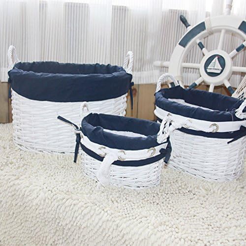 CUPWENH Fruit Vegetable, Oval Ears Basket Wicker Basket Glove Cosmetics Organize Basket Fruit Vegetable, White Small 26 * 15 * 18