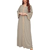 FPOVFPO Women's Muslim Abaya One-Piece V Neck Bronzing Dress Islamic Full Length Kaftan Daily Casual