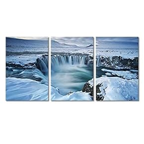 3 Panel Canvas Wall Art - Landscape Waterfall from Melted Snow - Giclee Print Gallery Wrap Modern Home Art Ready to Hang - 16"x24" x 3 Panels
