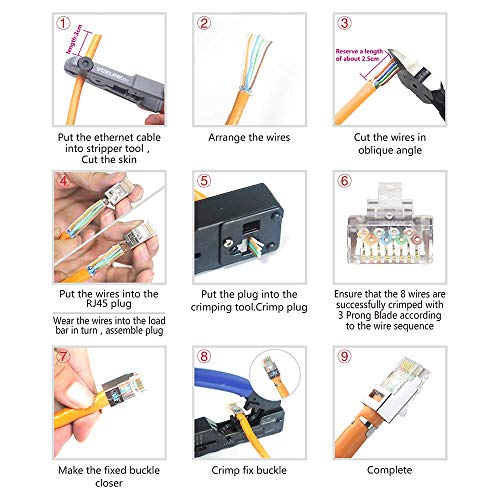 VCELINK CAT6A Connector, RJ45 Connectors Pass Through CAT6A CAT7 Shielded, UL-Listed 3-Prong Gold Plated, CAT7 Connector with Strain Relief Boots (RJ45 Connector-Transparent, Orange, 30-Pack)