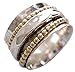 ENERGY STONE 925 Sterling Silver Fidget Ring | Women's Statement Clarity | Classic Elegant Stately | Anxiety Comfort | Brass & Silver Spinners on Hammered Base | Size 5-12