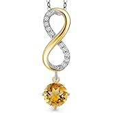 Gem Stone King 925 Silver and 10K Yellow Gold Yellow Citrine and Lab Grown Diamond Pendant Necklace for Women | 1.68 Cttw | Gemstone November Birthstone | Round 6MM | With 18 Inch Silver Chain