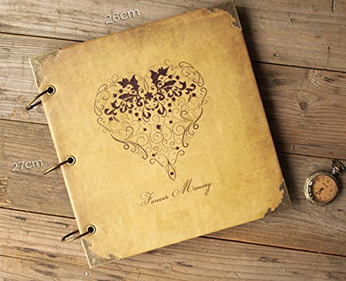 ToiM New DIY Album Wedding Scrapbook Vintage Photo Album Leatherette Cover DIY Retro and Elegant Handmade Album Self-paste Album (â€œForever Memoryâ€)