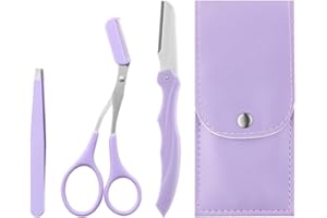 HIPIHOM Eyebrow Trimmer Scissors with Comb Stainless Steel Eyebrow Razor Eyelash Hair Scissors Beginner Eyebrow Trimmer Set Make Up Tool (Purple)