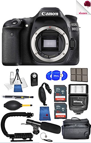 Canon EOS 80D DSLR Camera Body Only (1263C004) Black USA - Full Accessory Video Creator Bundle Package Deal