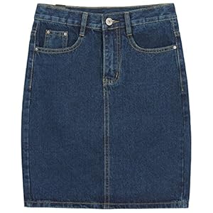 knee length stretch denim skirt