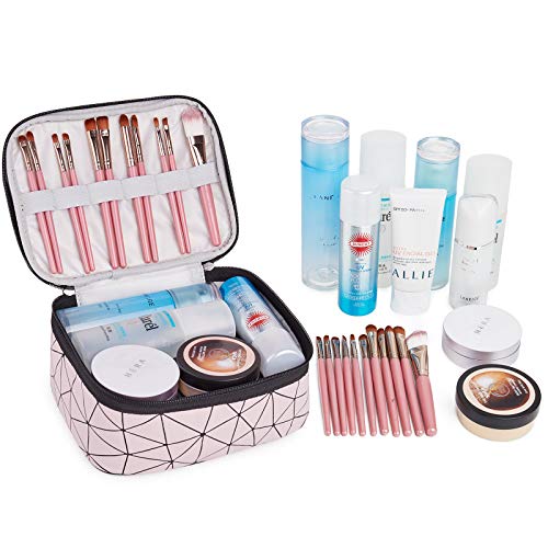 WANDF Double Layer Makeup Bag Large Cosmetic bag Clear Travel Cosmetic Case Toiletry Bag Water-resistant for Women Girl Camping College (Pink) 3 WANDF Double Layer Makeup Bag Large Cosmetic bag Clear Travel Cosmetic Case Toiletry Bag Water-resistant for Women Girl Camping College (Pink)