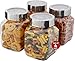 Plastic Storage Jars With Lids; Milton Food Storage Containers 4 Pack 67 oz. Clear Square Lightweight PET Canisters; Wide-Mouth, Airtight Lids Caps; Large Big Clear Empty Multi-Purpose Jars BPA Free