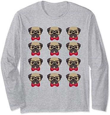 Unisex Bowtie Puggo Long Sleeve Shirt For Pug Lovers XL: Heather Grey