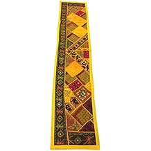 Mogul Boho Table Runner Yellow Sequin Embroidered Mogul Wall Hanging