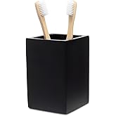 Yew Design Matte Black Toothbrush and Toothpaste Holder for Bathroom Vanity and Countertop, Square Organizer for Electric Toothbrushes, Floss, Razors, Cotton, and Mouthwash