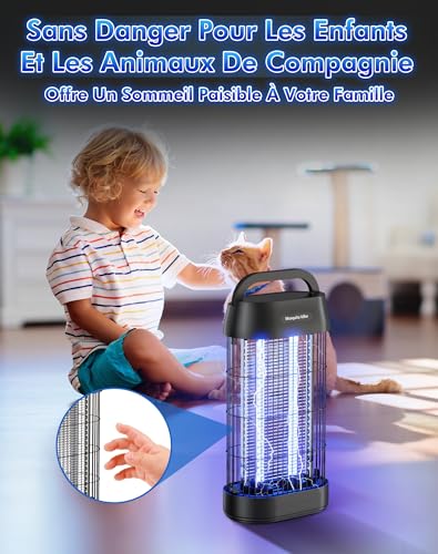 Lampe Anti Moustique 3000V, Tue Mouche Électrique UV 16W, Lampe Anti Mouche avec Crochet Portable, Sécurisé, Éco-Énergétique et Silencieuse, pour Intérieur et Extérieur (100m²)