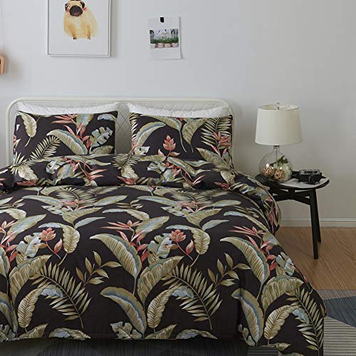 MOVE OVER Black Palm Tree Bedding Tropical Leaf Duvet Cover Set Green