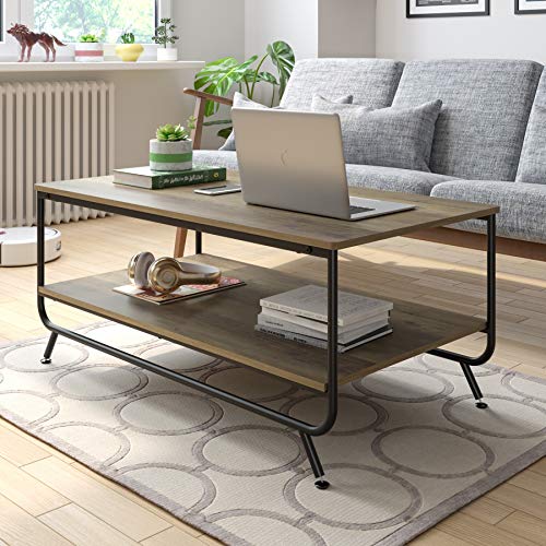 HOMECHO Industrial Coffee Table, 2Tier Wood and Metal Rustic Cocktail