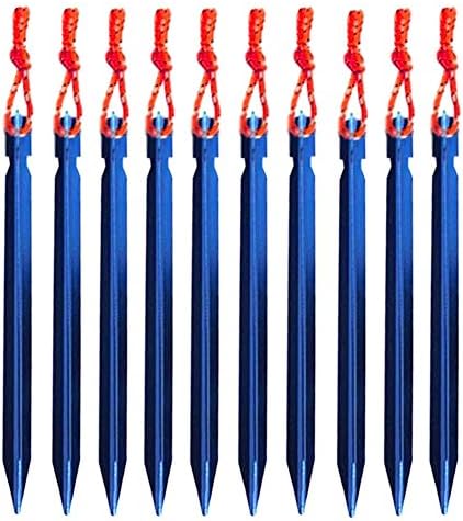 Feikai 7" 7075 Aluminum Alloy Tri-cone Y Tent Stakes Pegs Nail Stake Heavy Duty Reflective Pull Cord Rope with Pouch for Camping Hiking Equipment Outdoor Beach 10 Pack