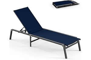 Vexwalx Foldable Pool Lounge Chairs, Aluminum Chaise Lounge Outdoor with 5 Positions Recliner - Free Assembly - Patio Lounge Chair for Poolside, Beach (Navyblue)
