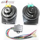 AllExtreme EXASHB2 Waterproof Super Loud Horn Air Siren 115DB Speaker with 22 Magic Sounds for Car, Motorcycle, SUV, Bus, Truck and Off Road Vehicles (Black, Pack of 2)