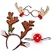JOYIN Reindeer Antler Headband set with LED red nose and Gold glasses, ONE SIZE FIT ALL