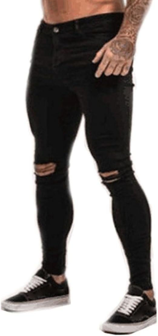 mens skinny leg black trousers