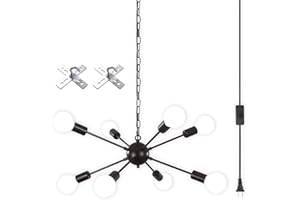LASENCHOO 8 Lights Plug in Chandelier,Hanging Lights with Plug in Cord 16.4ft & On/Off Switch,Black Plug in Pendant Light,Modern Sputnik Chandeliers for Dining Room Living Room Bedroom Kitchen Island