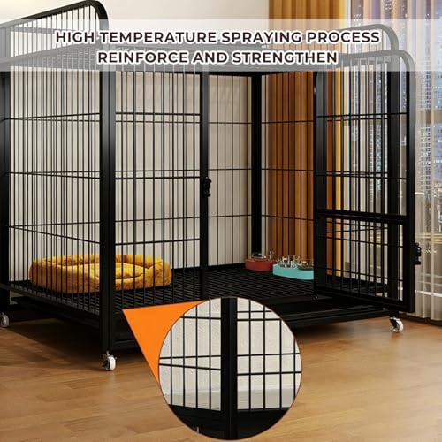 Beauenty Dog Cage, Heavy Duty 95cm Dog Crate, Dog Kennel for Small/Medium/Large Dogs, with Removable Tray, Double Doors with Locks Design with 4 Wheels and Reinforced Baseplate (Black)