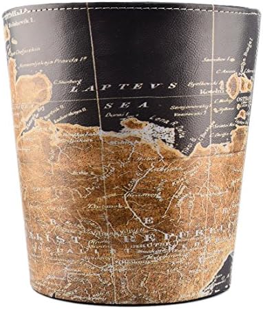 Paper Wastebasket Without Lid Fcoson Round PU Leather Trash Can Creative Retro European Style Garbage Bin Recycle Dustbin for Pub Office Hotel Bedroom Bathroom - General Map Pattern
