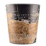 Wastebasket, GTKRTU PU Leather European Style Retro Trash Can Waste Paper Basket Waste Can Wastebin Dustbin Garbage Bin Without Lid - Map Pattern